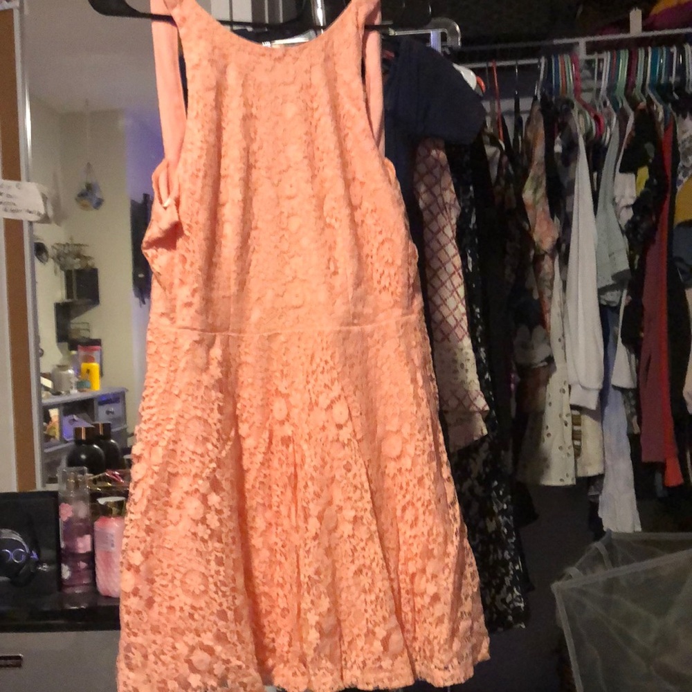 Coral lace skater dress